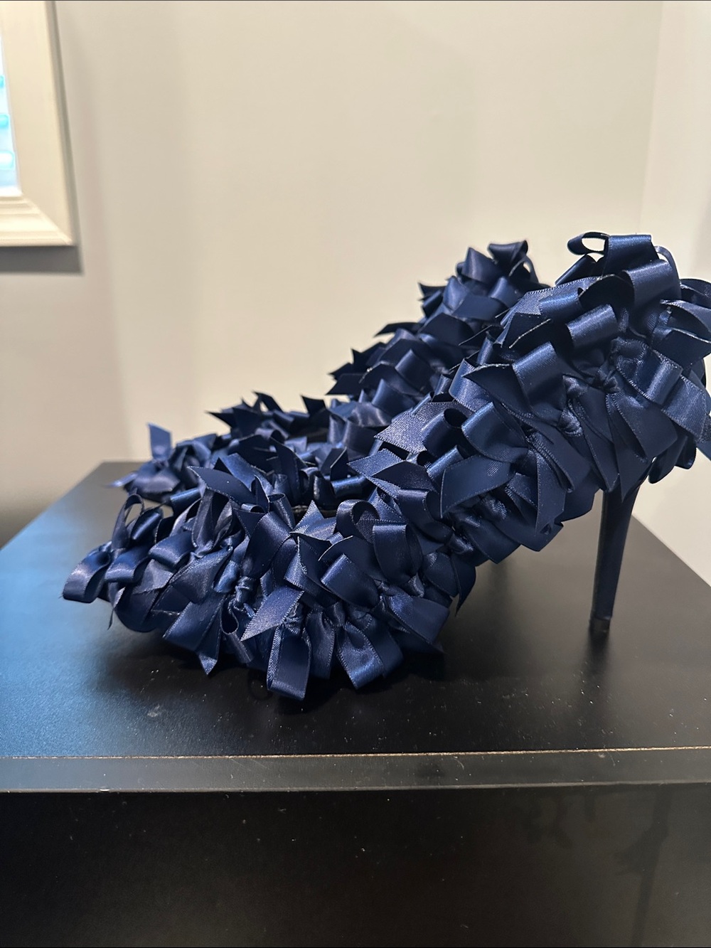 Azalea Wang Navy Satin Ribbon Heels - Picture 2 of 4
